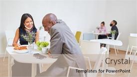  Presentation with cafeteria - Presentation enhanced with business-people-are-sitting background and a mint green colored foreground