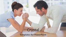  Presentation with struggle - Beautiful slide set featuring business people arm wrestling backdrop and a  colored foreground