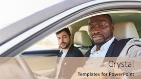  Presentation with car business - PPT theme with business people as commuters in the car are late for an appointment background and a lemonade colored foreground