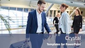  Presentation with airport terminal - Slide set having business-people-as-passengers background and a ocean colored foreground