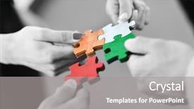  Presentation with group support - Cool new presentation theme with business people assembling jigsaw puzzle backdrop and a gray colored foreground