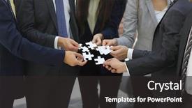  Presentation with puzzle team - Presentation theme having business people assembling jigsaw puzzle background and a dark gray colored foreground