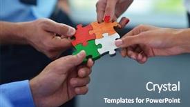  Presentation with group support - Presentation design featuring business people assembling jigsaw puzzle background and a ocean colored foreground
