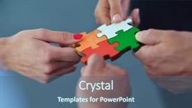  Presentation with group support - PPT theme enhanced with business people assembling jigsaw puzzle background and a ocean colored foreground