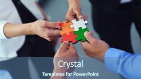  Presentation with team group - Colorful slide deck enhanced with business people assembling jigsaw puzzle backdrop and a ocean colored foreground