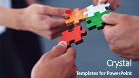  Presentation with group support - Theme having business people assembling jigsaw puzzle background and a ocean colored foreground