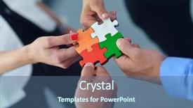  Presentation with team group - Audience pleasing PPT theme consisting of business people assembling jigsaw puzzle backdrop and a ocean colored foreground