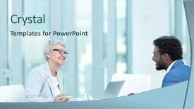  Presentation with interview - Cool new presentation theme with business people at interview in office backdrop and a cool aqua colored foreground