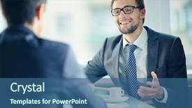  Presentation with interview - Audience pleasing theme consisting of interviewer - business people at interview backdrop and a ocean colored foreground