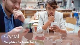  Presentation with social problems - PPT theme consisting of business-people-at-lunch background and a coral colored foreground