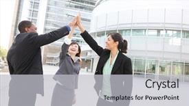  Presentation with diverse business people - Presentation featuring celebrate teamwork - team of diverse business people background and a light gray colored foreground