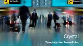  Presentation with moving business - PPT theme featuring business people at the airport background and a ocean colored foreground
