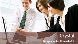  Presentation with people - Amazing presentation theme having business-people-at-the-office backdrop and a tawny brown colored foreground