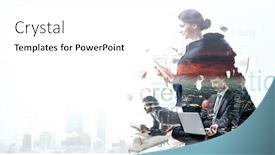  Presentation with work - Colorful presentation enhanced with business-people-at-their-work backdrop and a white colored foreground