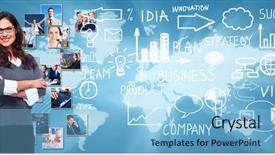  Presentation with people collage - Slide set consisting of business people banner collage background background and a light blue colored foreground