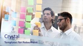  Presentation with ideas - Slides enhanced with business people brainstorming their idea background and a  colored foreground