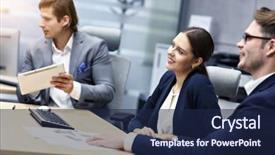  Presentation with ideas - Beautiful presentation theme featuring business people brainstorming their idea backdrop and a  colored foreground