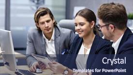  Presentation with ideas - Cool new presentation theme with business people brainstorming their idea backdrop and a  colored foreground