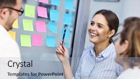  Presentation with group of people - PPT theme with business people brainstorming their idea background and a  colored foreground