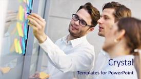  Presentation with ideas - Slides featuring business people brainstorming their idea background and a  colored foreground