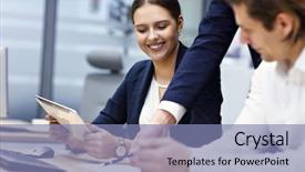  Presentation with ideas - Slide deck with business people brainstorming their idea background and a seafoam green colored foreground