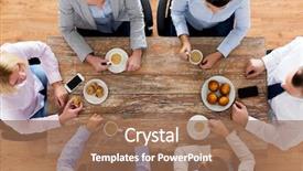  Presentation with team work - Beautiful slides featuring business people break and team backdrop and a coral colored foreground