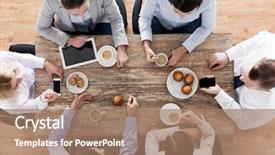  Presentation with team work - Cool new theme with business people break and team backdrop and a coral colored foreground