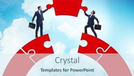  Presentation with bridge - Presentation enhanced with business-people-building-bridge background and a sky blue colored foreground