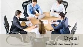  Presentation with team working together - Cool new PPT theme with business people business team working backdrop and a soft green colored foreground