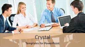  Presentation with team working together - Slides enhanced with business people business team working background and a  colored foreground
