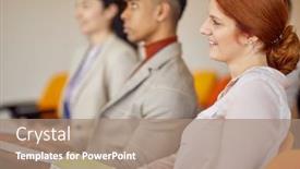  Presentation with atmosphere - Cool new slides with business-people-carefully-listening backdrop and a coral colored foreground