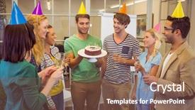  Presentation with happy birthday - Presentation design featuring business people celebrating a birthday background and a tawny brown colored foreground