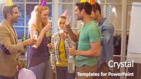  Presentation with birthday - Presentation theme enhanced with business people celebrating a birthday background and a  colored foreground