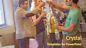  Presentation with birthday - Audience pleasing PPT theme consisting of business people celebrating a birthday backdrop and a  colored foreground