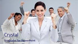  Presentation with people - Slides consisting of business people celebrating a sucess background and a sky blue colored foreground