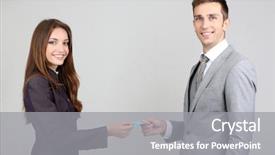  Presentation with smart card - Colorful presentation theme enhanced with business people changing business card backdrop and a gray colored foreground