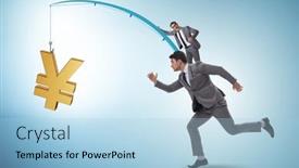  Presentation with fishing - Slide deck with business-people-chasing-yen background and a  colored foreground