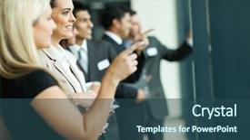  Presentation with tea - Presentation design having business people chatting while having background and a ocean colored foreground