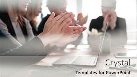  Presentation with meeting - PPT theme consisting of business-people-clapping-and-applause background and a lemonade colored foreground