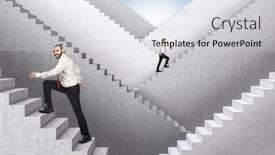  Presentation with business success - Slide set with business-people-climb-concrete-stairs background and a light gray colored foreground