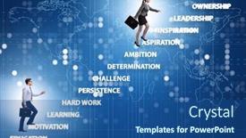  Presentation with factors - PPT theme enhanced with business-people-climbing-carrer-ladder background and a ocean colored foreground