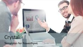  Presentation with people - Beautiful slide set featuring business people closing a deal backdrop and a light gray colored foreground