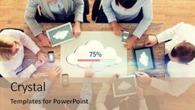  Presentation with smartphones - Cool new slide deck with business people cloud computing backdrop and a coral colored foreground