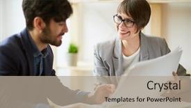  Presentation with successful plans - Beautiful theme featuring business people communicating making final backdrop and a mint green colored foreground