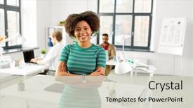  Presentation with african american business - Cool new slide set with watch student - business and people concept backdrop and a soft green colored foreground