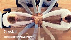 Presentation with team work - Presentation theme featuring business people cooperation and team background and a coral colored foreground