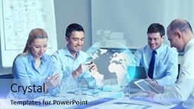  Presentation with hologram - Slide deck consisting of business people cooperation and technology background and a light blue colored foreground