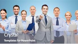  Presentation with team group - Presentation design featuring business people corporate teamwork background and a gray colored foreground