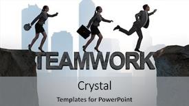  Presentation with crossing bridge - Cool new presentation theme with business people crossing bridge backdrop and a light gray colored foreground