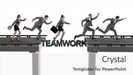  Presentation with broken bridge - PPT theme consisting of business people crossing bridge background and a white colored foreground